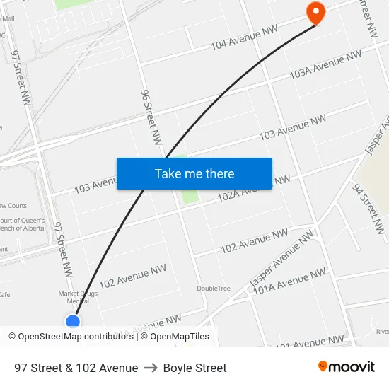 97 Street & 102 Avenue to Boyle Street map