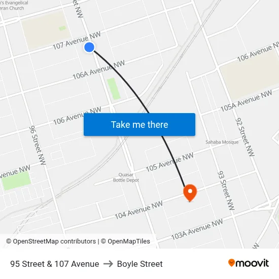 95 Street & 107 Avenue to Boyle Street map