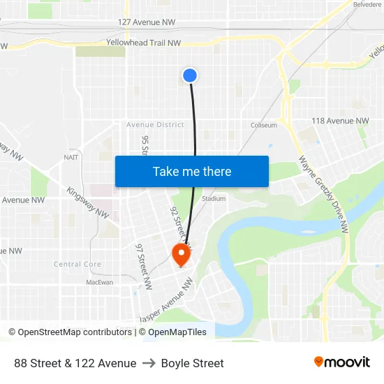 88 Street & 122 Avenue to Boyle Street map
