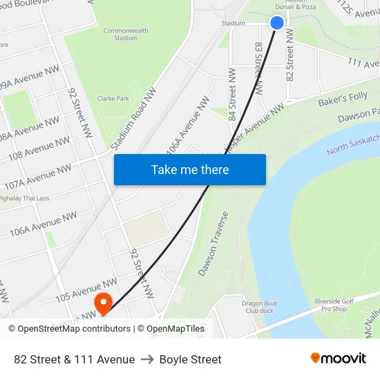 82 Street & 111 Avenue to Boyle Street map
