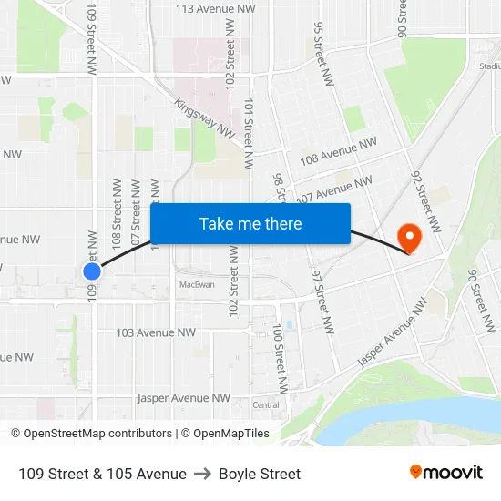 109 Street & 105 Avenue to Boyle Street map