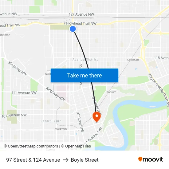 97 Street & 124 Avenue to Boyle Street map