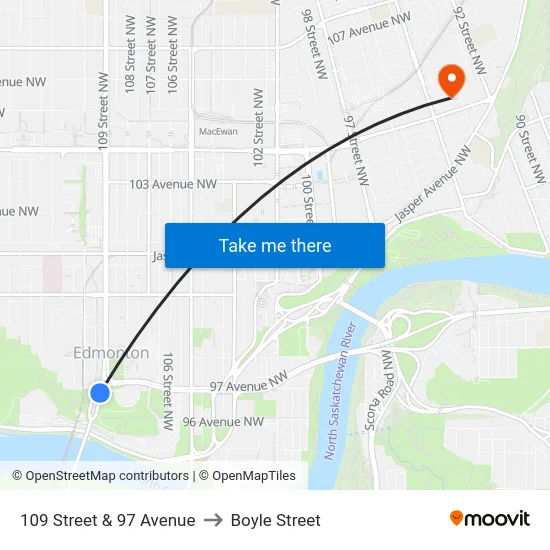 109 Street & 97 Avenue to Boyle Street map