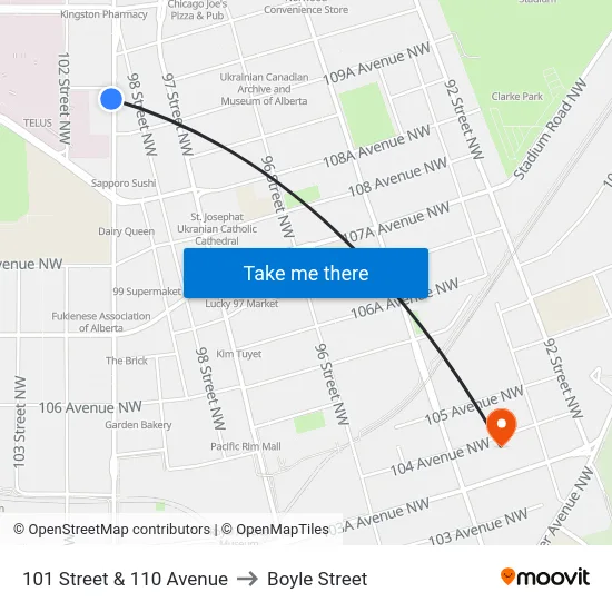 101 Street & 110 Avenue to Boyle Street map