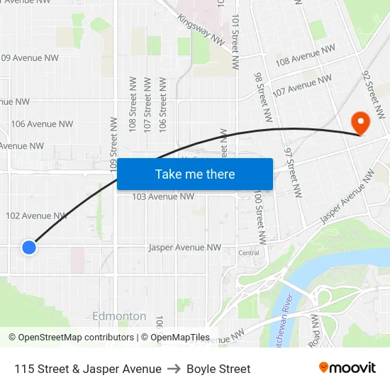 115 Street & Jasper Avenue to Boyle Street map