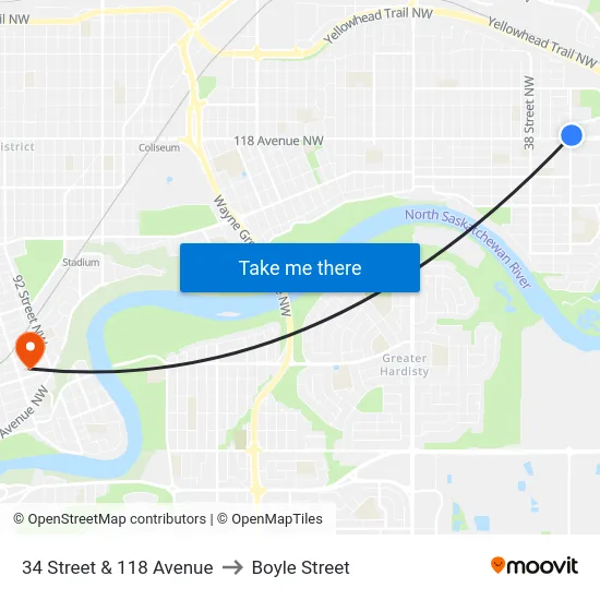 34 Street & 118 Avenue to Boyle Street map