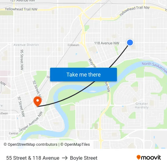 55 Street & 118 Avenue to Boyle Street map
