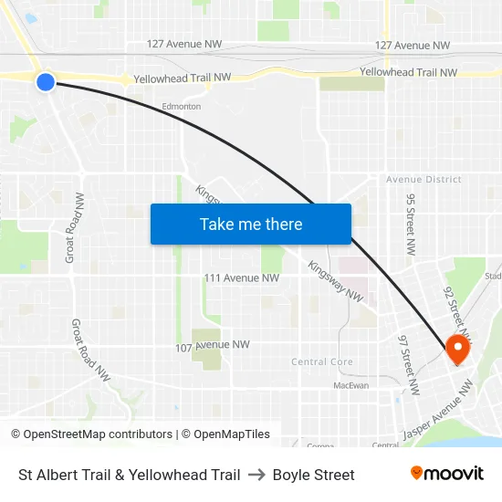 St Albert Trail & Yellowhead Trail to Boyle Street map