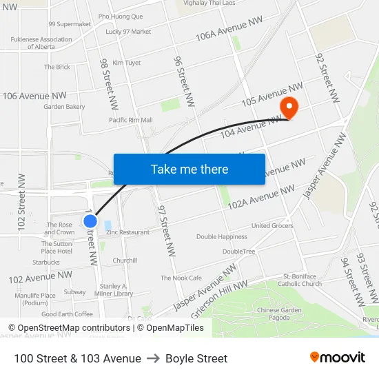 100 Street & 103 Avenue to Boyle Street map