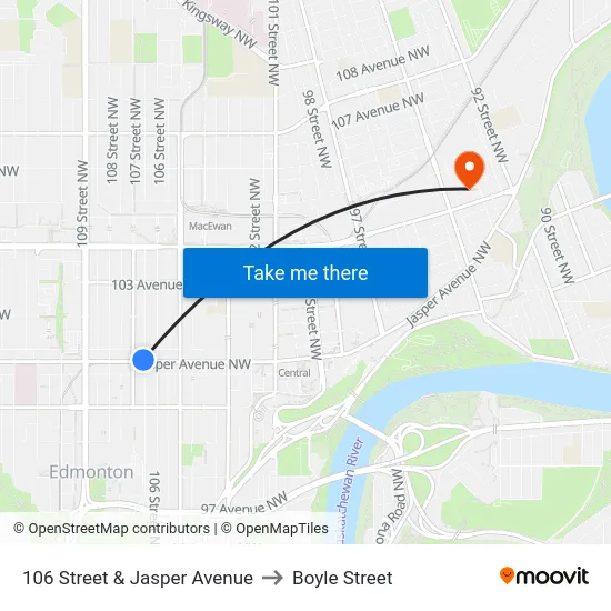 106 Street & Jasper Avenue to Boyle Street map