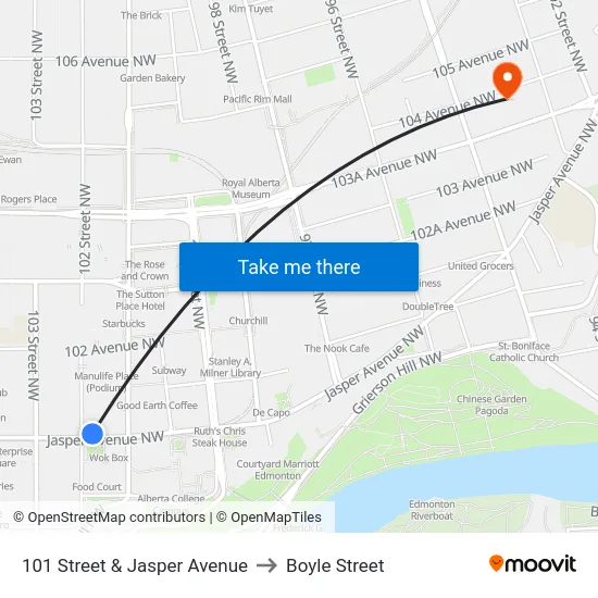 101 Street & Jasper Avenue to Boyle Street map