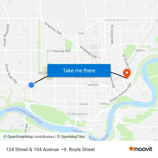 124 Street & 104 Avenue to Boyle Street map