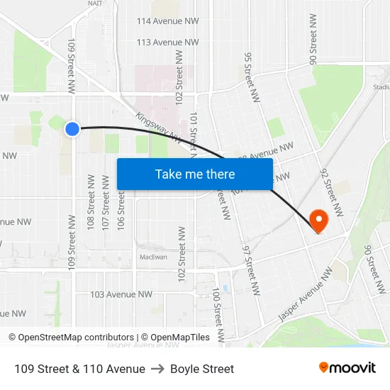 109 Street & 110 Avenue to Boyle Street map