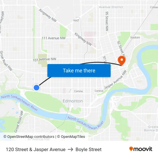 120 Street & Jasper Avenue to Boyle Street map