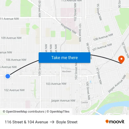 116 Street & 104 Avenue to Boyle Street map