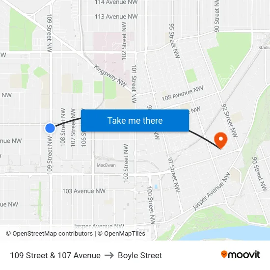 109 Street & 107 Avenue to Boyle Street map