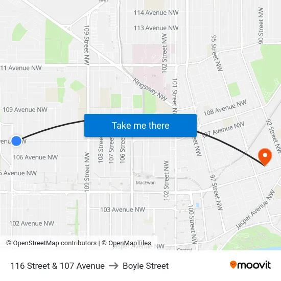 116 Street & 107 Avenue to Boyle Street map