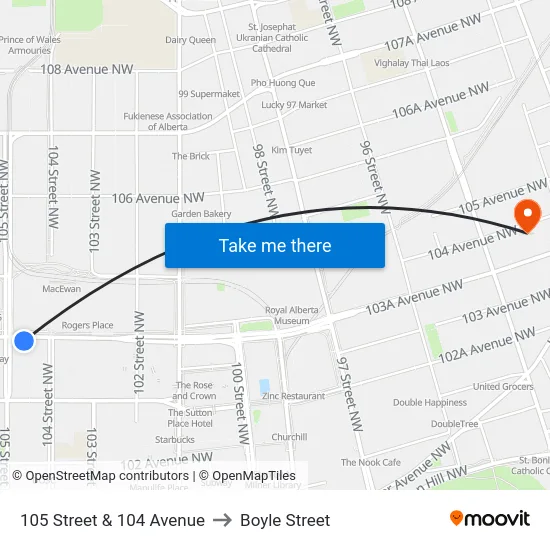 105 Street & 104 Avenue to Boyle Street map