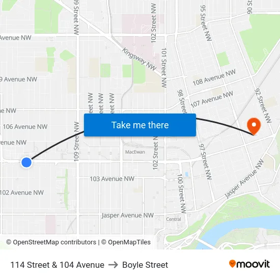 114 Street & 104 Avenue to Boyle Street map