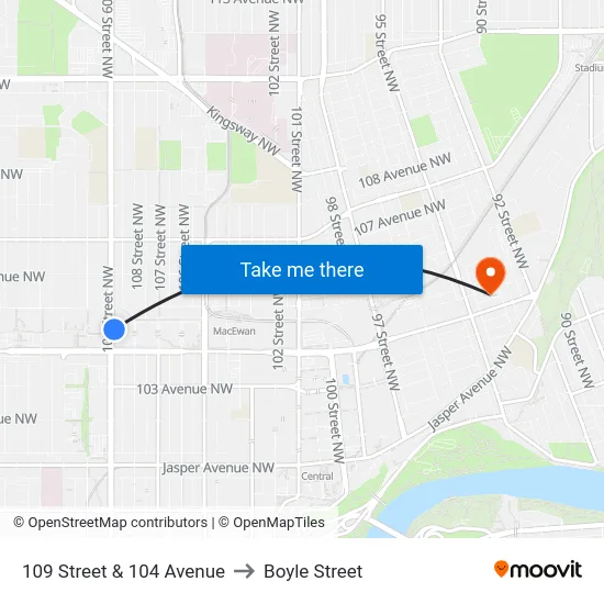 109 Street & 104 Avenue to Boyle Street map