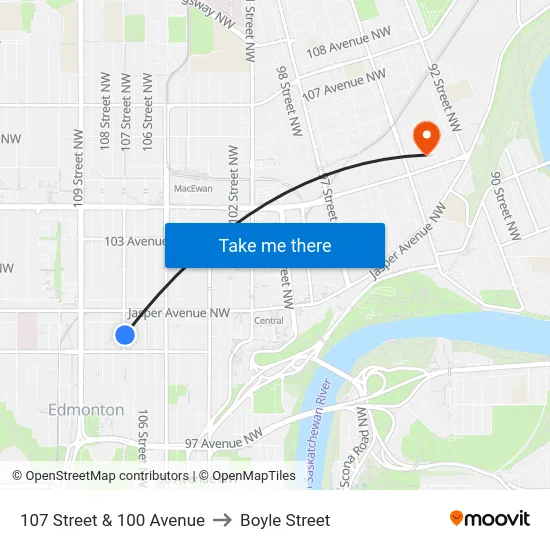 107 Street & 100 Avenue to Boyle Street map