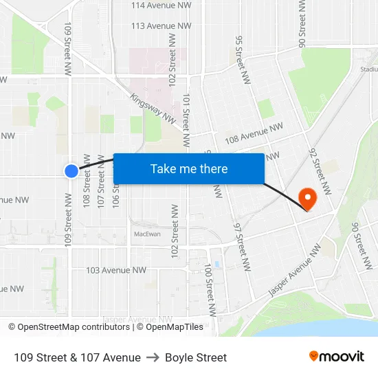109 Street & 107 Avenue to Boyle Street map