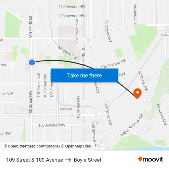 109 Street & 109 Avenue to Boyle Street map