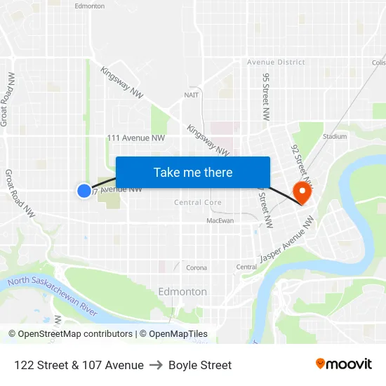 122 Street & 107 Avenue to Boyle Street map