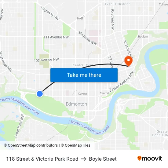 118 Street & Victoria Park Road to Boyle Street map