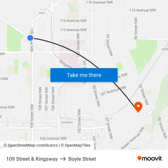 109 Street & Kingsway to Boyle Street map