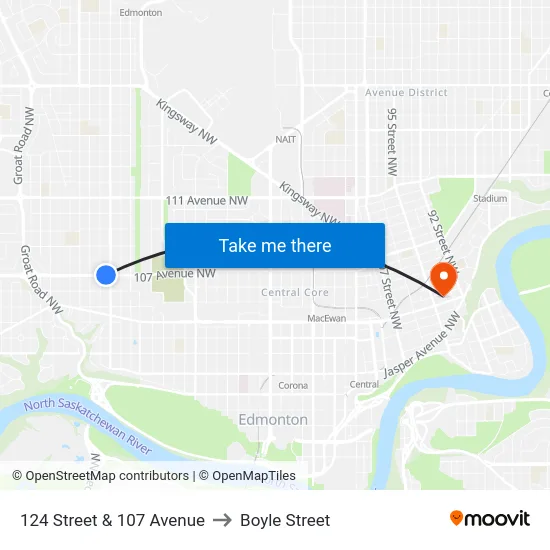 124 Street & 107 Avenue to Boyle Street map