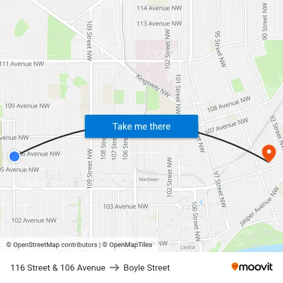 116 Street & 106 Avenue to Boyle Street map