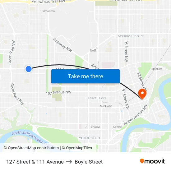 127 Street & 111 Avenue to Boyle Street map