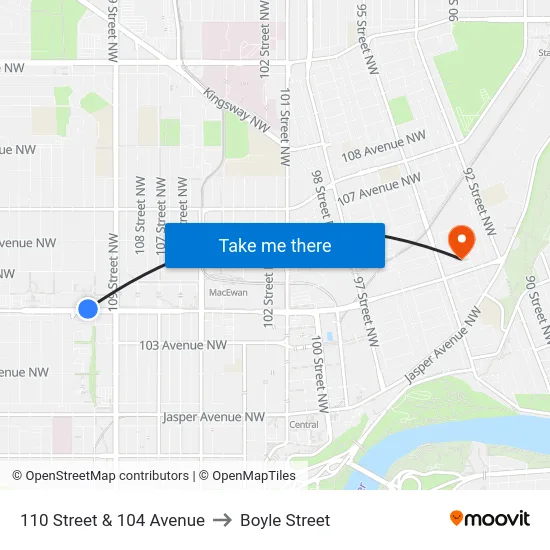 110 Street & 104 Avenue to Boyle Street map