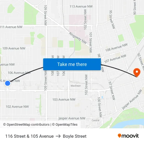 116 Street & 105 Avenue to Boyle Street map