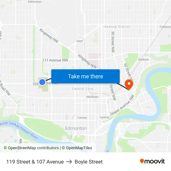 119 Street & 107 Avenue to Boyle Street map