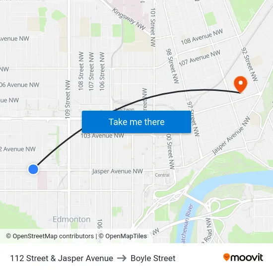 112 Street & Jasper Avenue to Boyle Street map