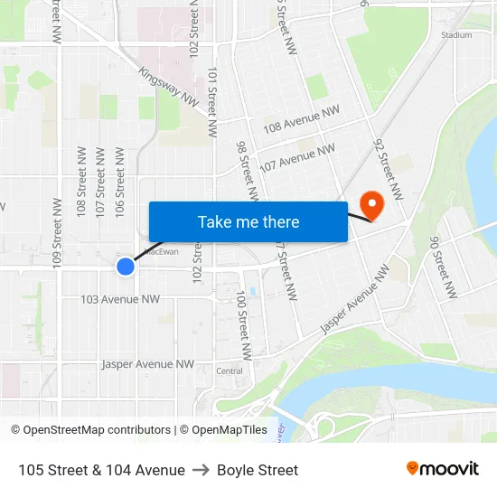105 Street & 104 Avenue to Boyle Street map