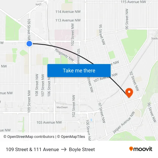 109 Street & 111 Avenue to Boyle Street map