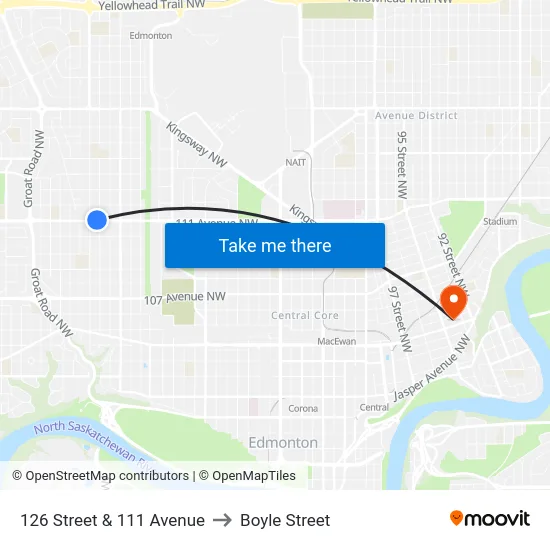 126 Street & 111 Avenue to Boyle Street map