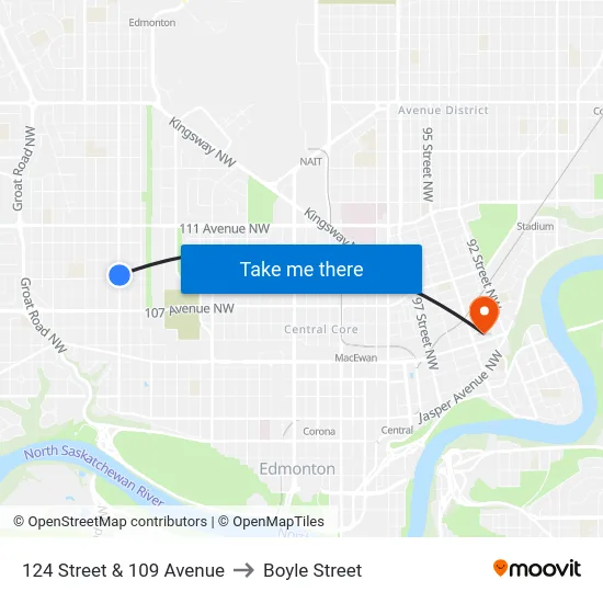 124 Street & 109 Avenue to Boyle Street map