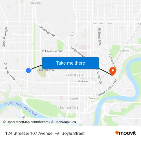 124 Street & 107 Avenue to Boyle Street map