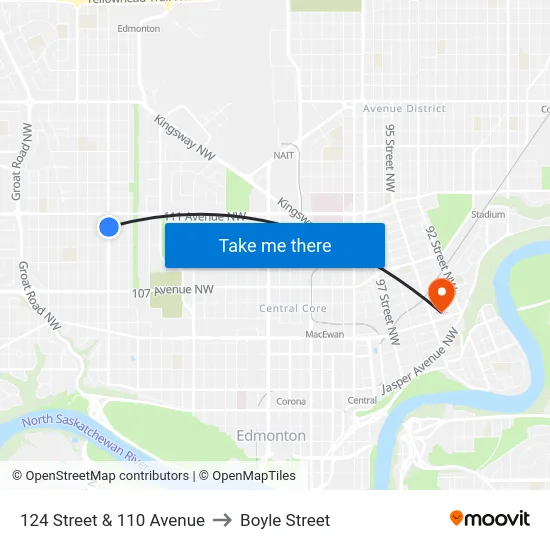 124 Street & 110 Avenue to Boyle Street map