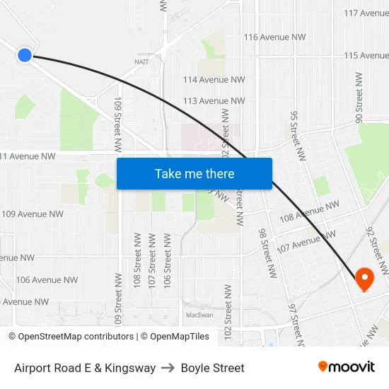 Airport Road E & Kingsway to Boyle Street map