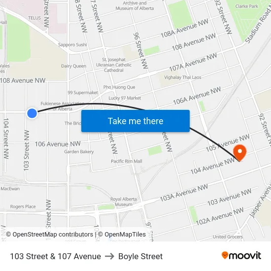 103 Street & 107 Avenue to Boyle Street map