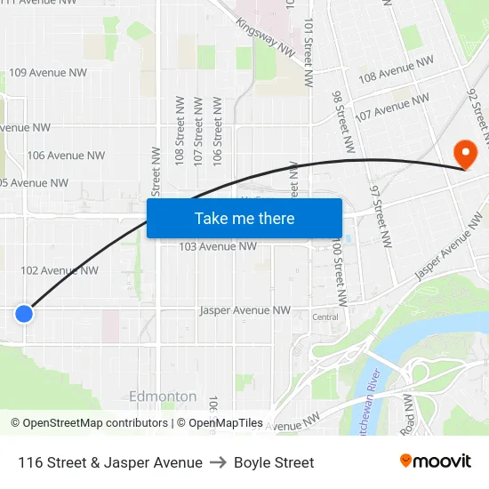 116 Street & Jasper Avenue to Boyle Street map