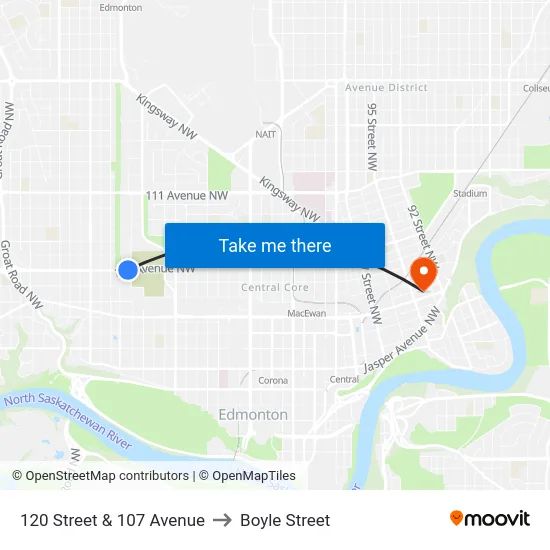 120 Street & 107 Avenue to Boyle Street map