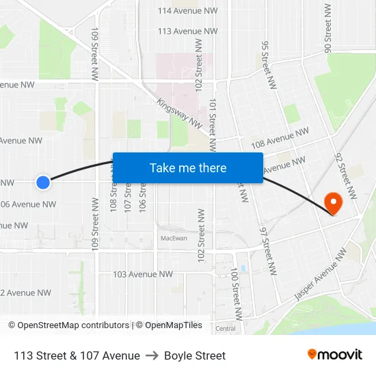 113 Street & 107 Avenue to Boyle Street map