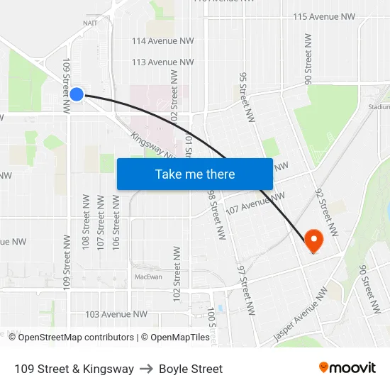 109 Street & Kingsway to Boyle Street map