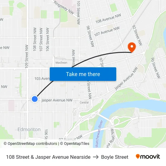 108 Street & Jasper Avenue Nearside to Boyle Street map